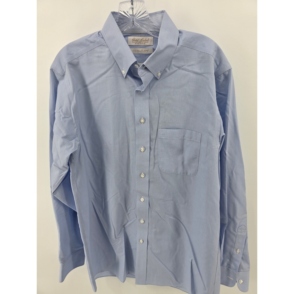 Roundtree & Yorke Gold Label Fitted Non-Iron Blue Micro Check Shirt 15.5 34